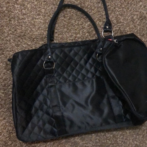 Black satin duffel bag